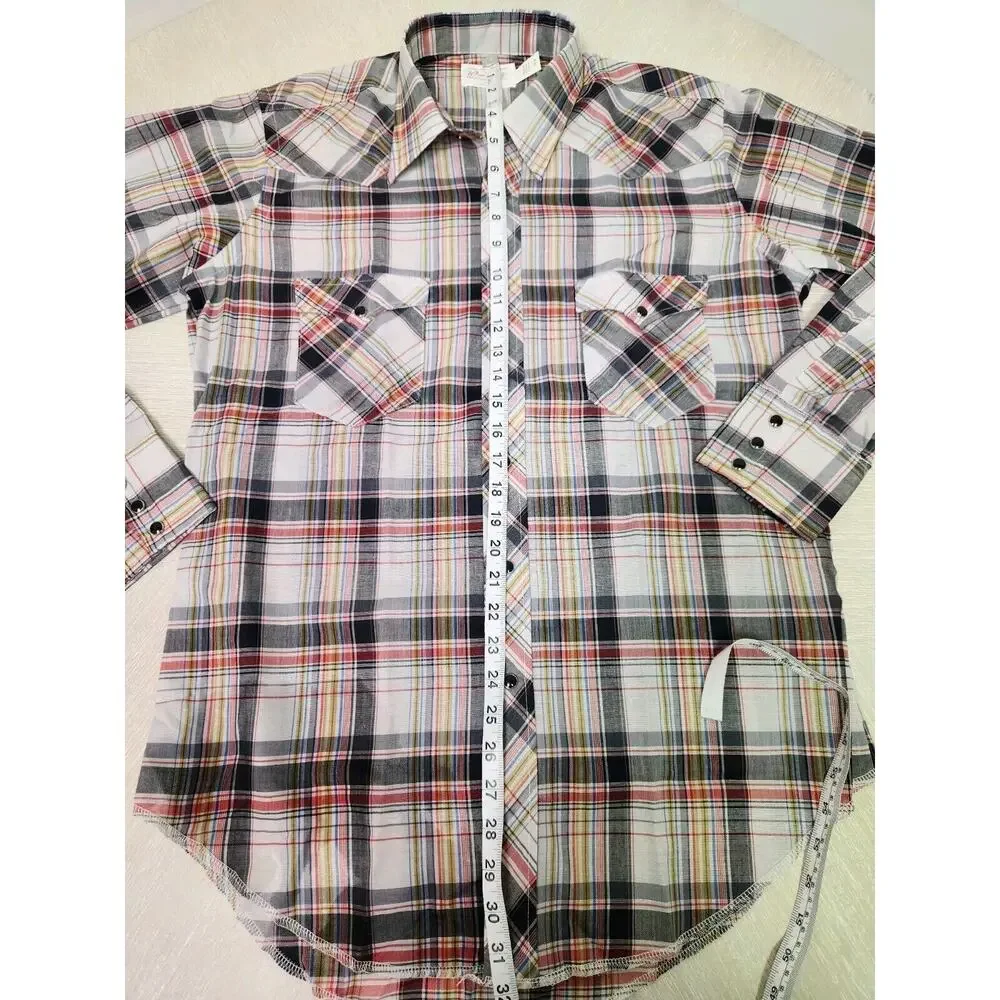 Vintage 60s Wrangler Cursive Label USA Western Plaid Pearl Buttons Nwot 16-34 - Picture 11 of 12
